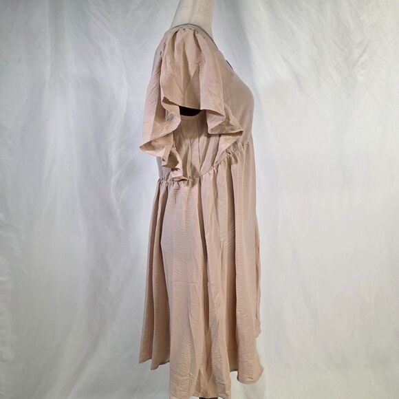 Ruffle Sleeve V Neck High Waist Button Down Babydoll Tunic Dress Size Medium - Picture 6 of 11